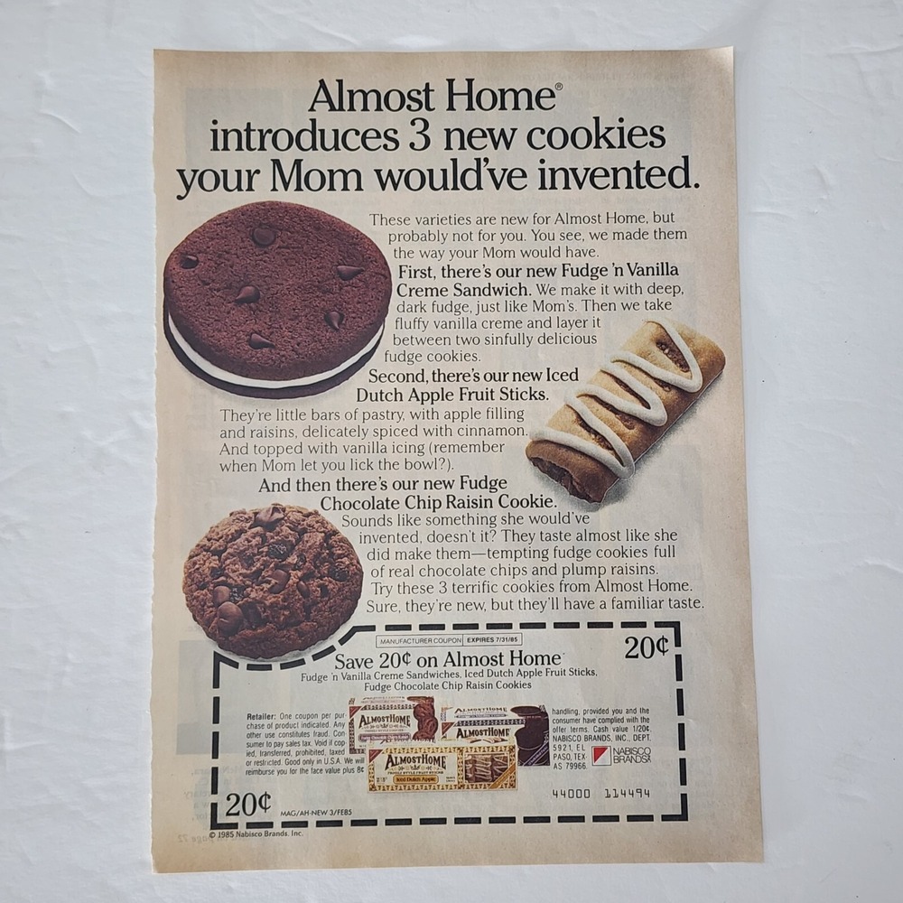 Vintage Almost Home Cookies Print Ad Clipping 1985 Nabisco Advertising Ephemera